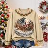 Women's Christmas Print Long Sleeve Top Casual Comfortable Fall Winter Shirt