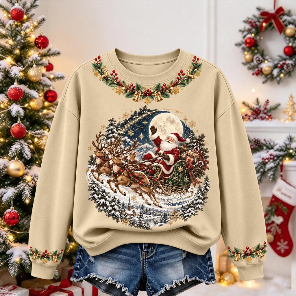Women's Christmas Print Long Sleeve Top Casual Comfortable Fall Winter Shirt