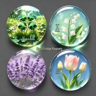 Neuer chinesischer Stil Floraler Glasmagnet: Design mit Lavendel-Tulpe, Pflaumenblüte, Maiglöckchen, Kirschblüte und Lotus.