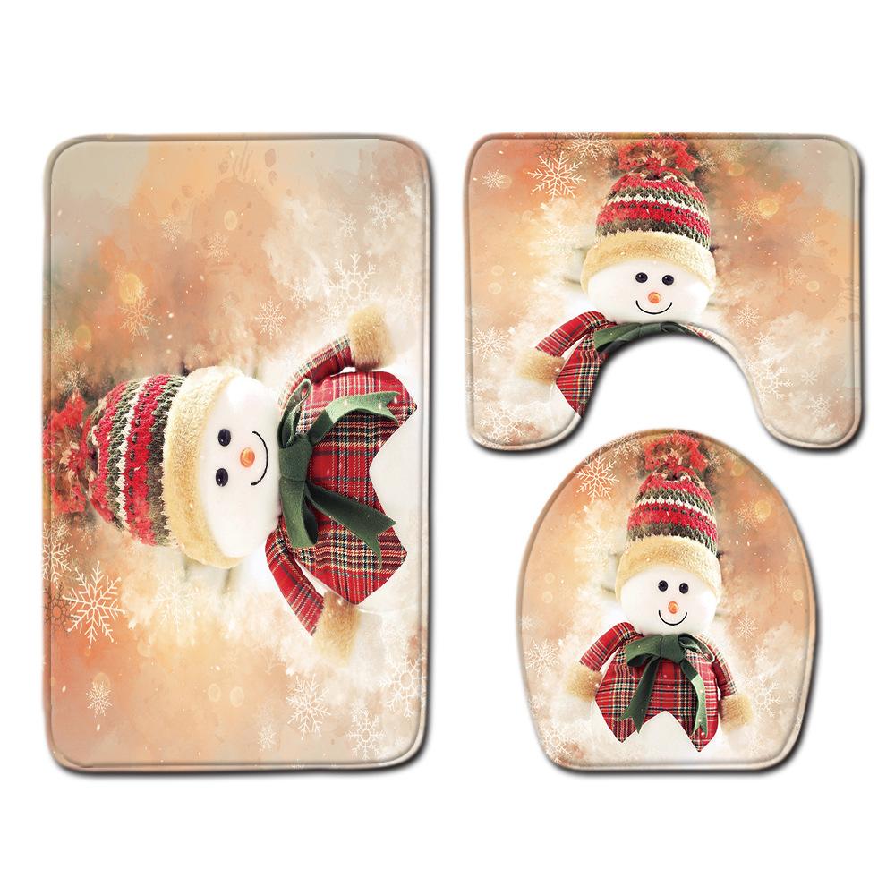 3D Printed Christmas Waterproof Shower Curtain Toilet Four-Piece Combination Set Household Doormat Floor Mat Carpet