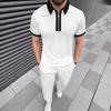 European & American Slim Fit Zipper Lapel Short Sleeve Printed Polo Shirt for Men