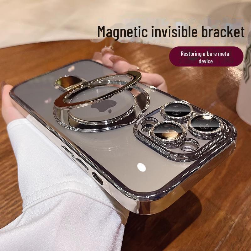Magnetic Fulcrum Bracket for iPhone 16 Pro Max: Clear, Drop-resistant, Electroplated Protection