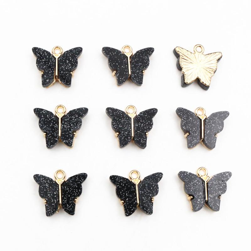10pcs 14x16mm Acrylic Butterfly Charms Pendant Alloy Metal Back For Necklace Bracelet DIY Jewelry Making Accessories Findings