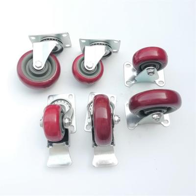 Medium PVC Swivel and Fixed Brake Wear-Resistant Universal Caster, Jujube Red, Anti-Global Wheel