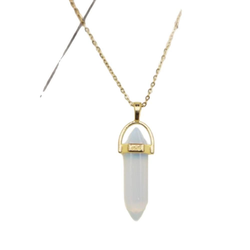 Crystal Agate Hexagonal Pendant Necklace with Gold Alloy Chain and Adjustable Extension