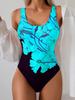 Women's One-Piece Swimsuit Slim Fit Waist-Cinching Round Neck Floral Print Black with Pink Flowers High Elasticity Swimsuit for Beach Pool Summer