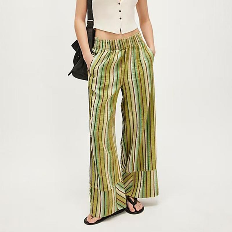 

Женские удобные повседневные драпированные эластичные брюки с высокой талией в полоску свободного кроя с широкими штанинами и карманом XXL