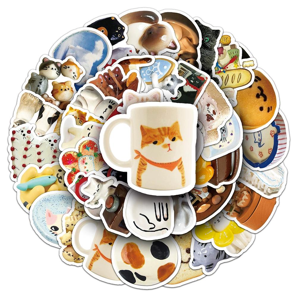 10 30 50Pcs Cute Cats Meme Cartoon Graffiti Stickers Waterproof Diy Laptop Scrapbook Laptop Waterproof Ins Style Animal Sticker