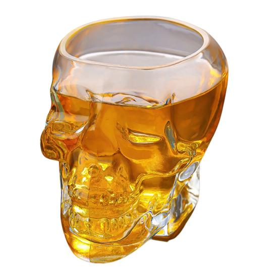 Skleněná karafka ve tvaru lebky, 3D gotická láhev na whisky se zátkou, Nový dávkovač likérů pro domácí bar, Halloweenský dárek