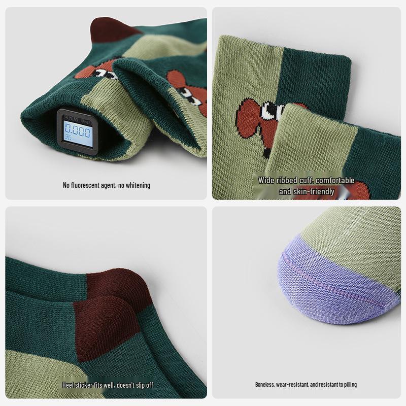 2025 Autumn/Winter Kids' Color Block Dog Socks - Cotton, Odor-Resistant, Versatile Sports Socks for Boys