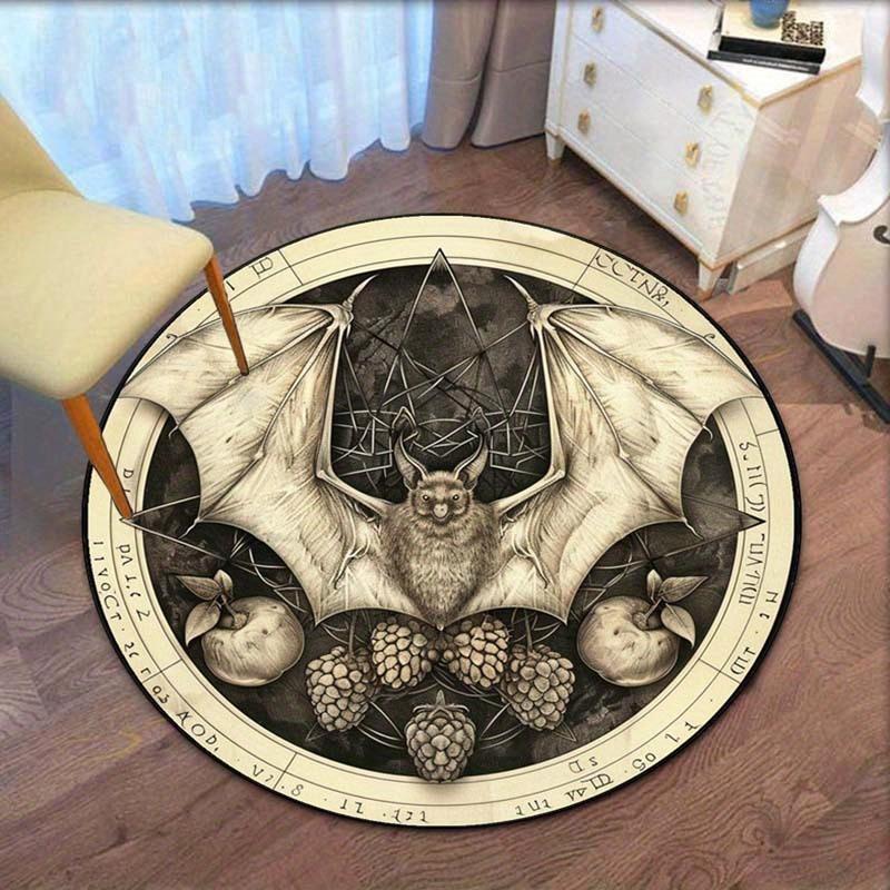 Bat Alchemy Symbol Round Crystal Velvet Rug Gothic Occult Art Decorative Floor Mat for Halloween or Dark Theme Room 60cm