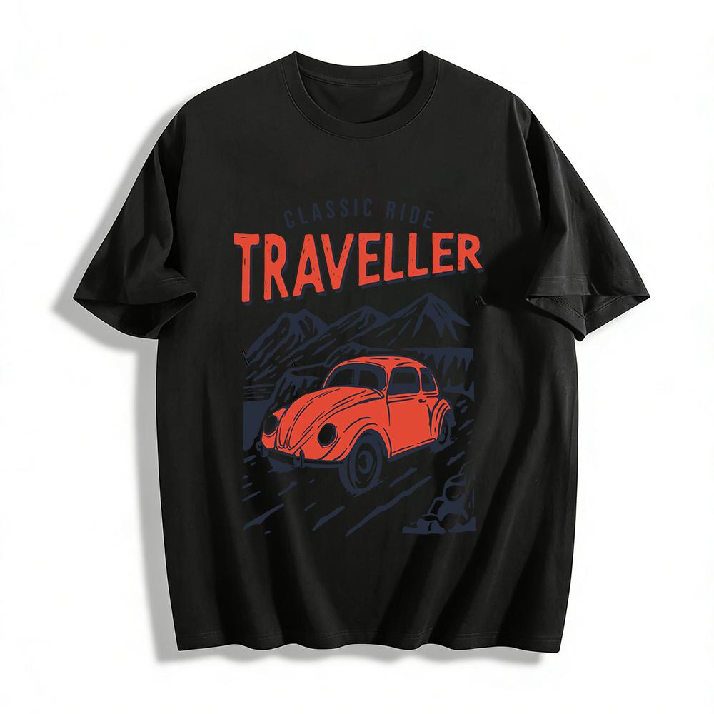 

Vintage Classic Ride Traveller Mountain Graphic Casual Tee Pure cotton T-shirt XXS