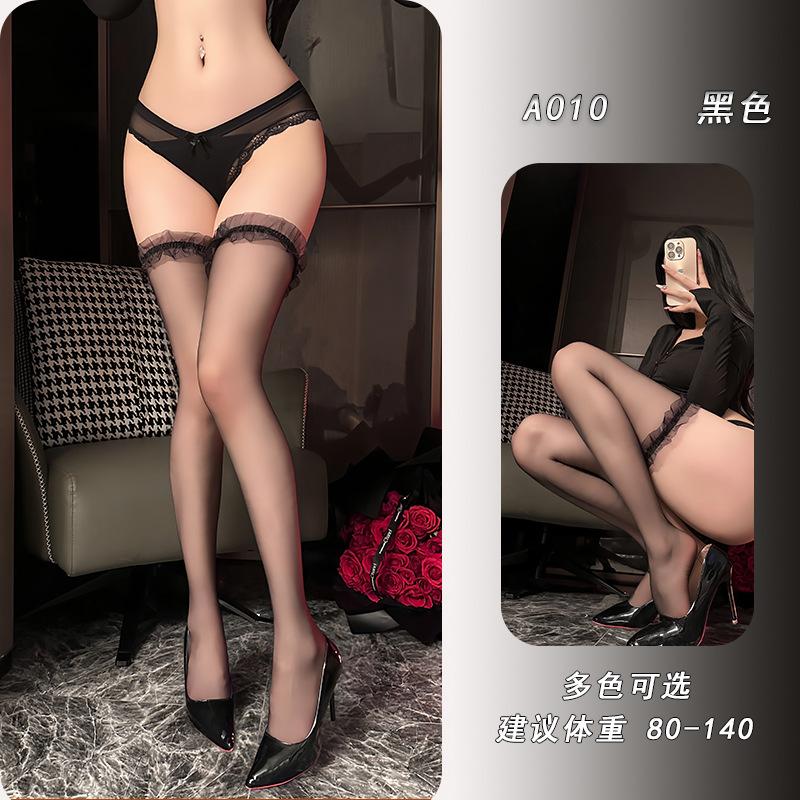 Sexy Stockings Over the Knee Lace Pure Desire Black Silk Thin Transparent Vertical Line Sex Stockings A