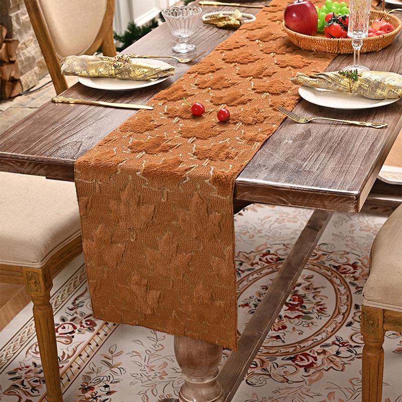 Christmas Day Leaf Jacquard Table Runner Rectangular Home Hotel Tablecloth for Party Banquet Soft Comfortable Housing Decoration