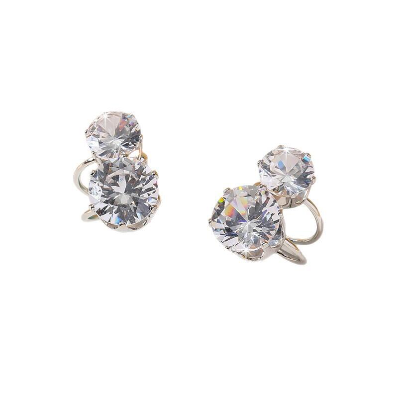 1 Pair Exquisite Zircon Double-Layer Clip Earrings for Women Girls Elegant Fashion No Hole Earrings Wedding Jewelry Accessories