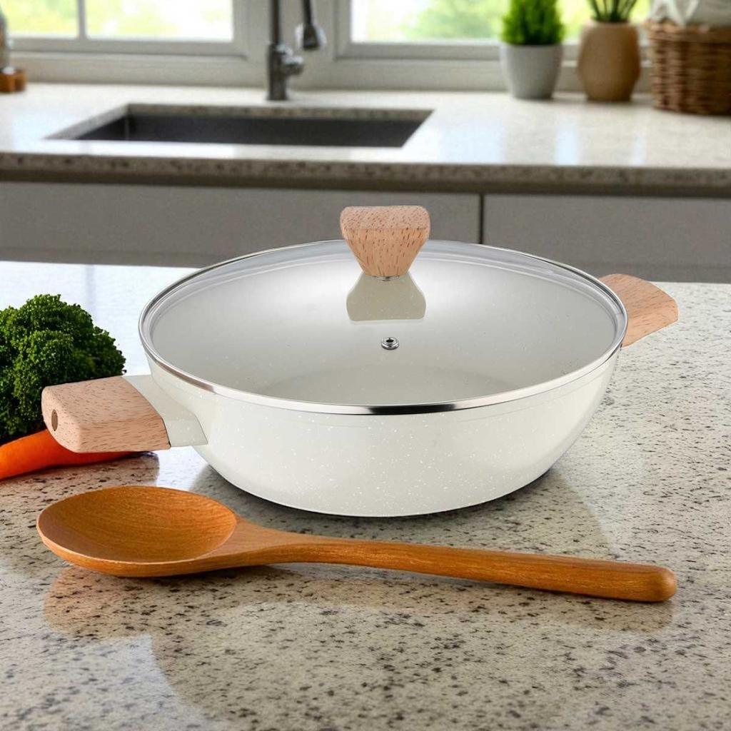 GARNEK MARMURKOWY PŁASKI 28cm Z POKRYWĄ BERGNER BG-34747 NATURALLY