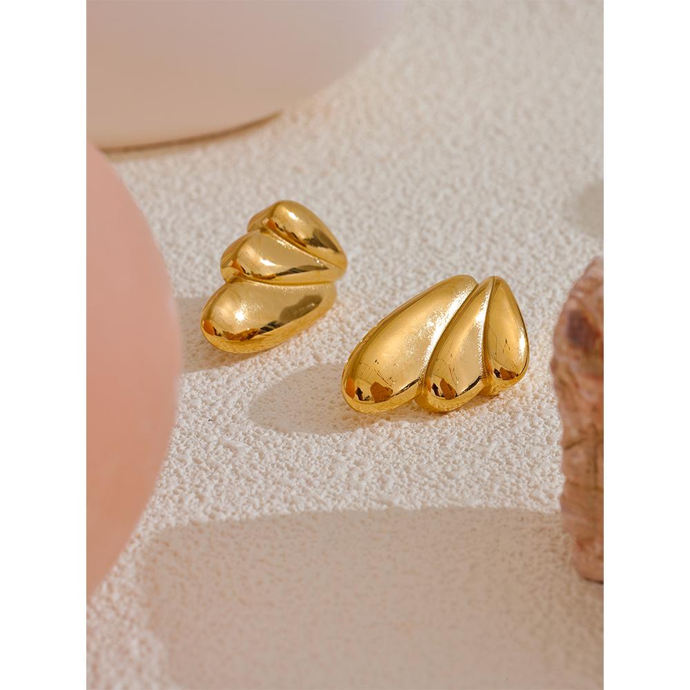 Yhpup Mode Acier Inoxydable Technologie de Coulée Aile Métallique Boucles d'Oreilles Stud Géométriques pour Femmes Couleur Or Étanche Bijoux Chic