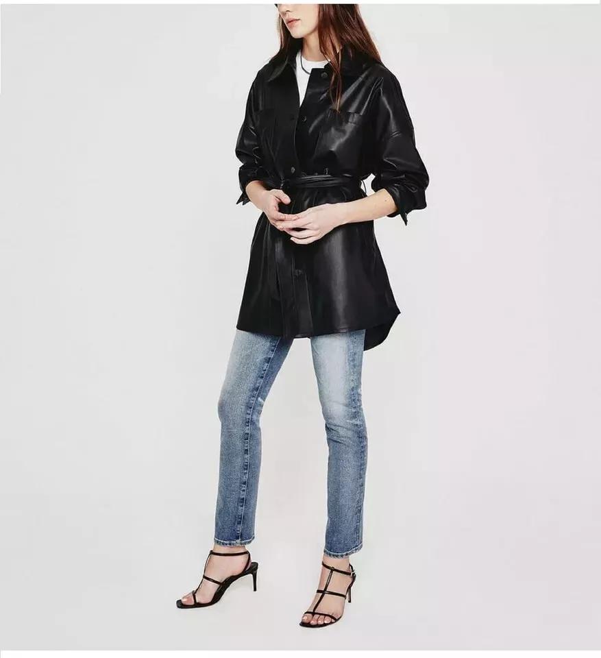Women's Genuine Lambskin Leather Shirt Stylish Black Handmade Casual Formal Wear