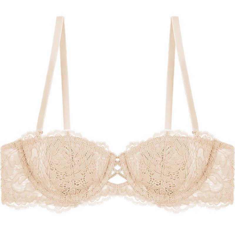New popular French tube top strapless underwear women's suit thin big breasts show small lace gathering sexy bra cover