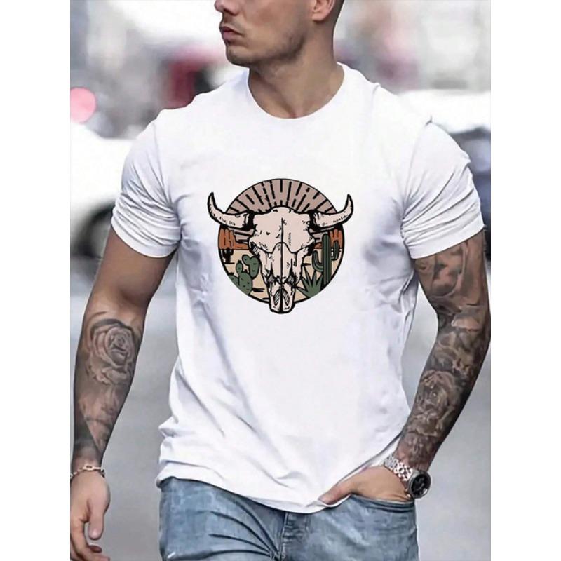 Sommer Tägliches Freizeit Herren T-Shirt Outdoor Street Kurzarm Personalisiertes Mexikanischer Hahn Kampf Print Herren Rundhals T-Shirt