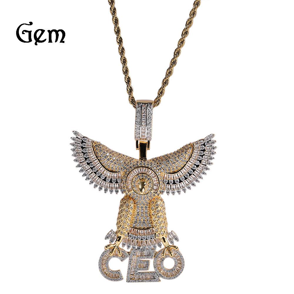 Accessories Personality Hip Hop Letter CEO Eagle Pendant Copper Inlaid Zircon Necklace Men's Sweater Chain