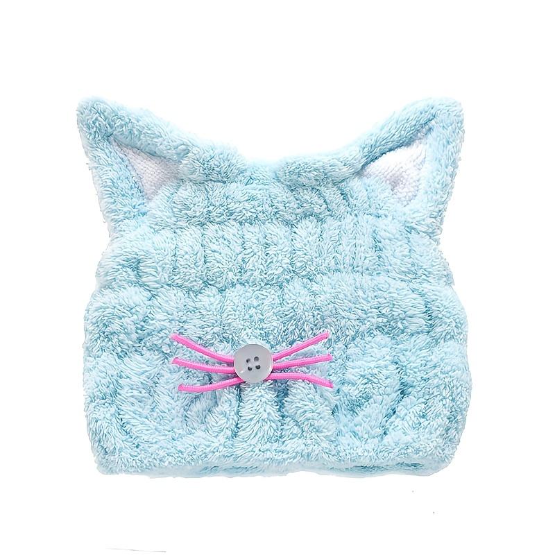 

1 шт. Милая шапочка-полотенце для волос с кошачьими ушками для женщин, быстросохнущий супервпитывающий тюрбан из микрофибры с кошачьими ушками, мягкий плюшевый аксессуар для ванной для всех типов волос синий