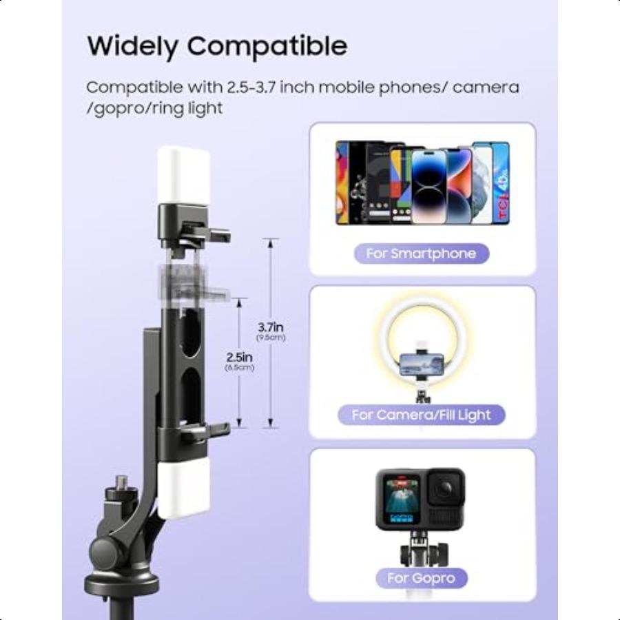53'' Selfie Stick Tripod with Light Enhanced 4Leg Cell Phone Stand Camera Tripod with Rechargeable Wirel Remote 2 Fill Light Po