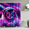 Space Explorer Cat Bath Mat Astronaut Shower Curtain Neon Purple Pink Blue Galaxy Space Decor For Bathroom Perfect Gift Ideas Fo
