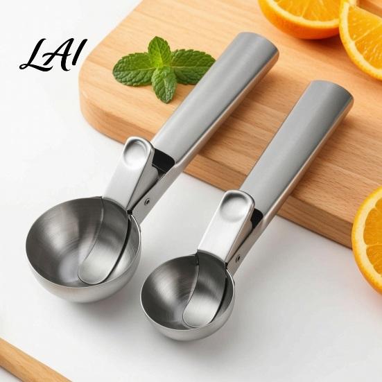 Sturdy Metal Scoop for Desserts Stainless Steel Ice Cream with Trigger Easy Release Hard Dough Scooper Professional Kitchen Utensil Yogurt