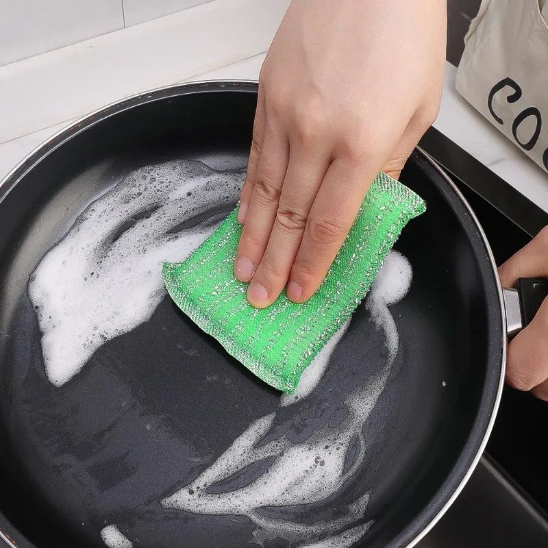Steel Wire Cloth Sponge Wipe Scouring Cloth Kitchen Decontamination Clean Bowl Dish Pot Brush Household Cleaning Accessories