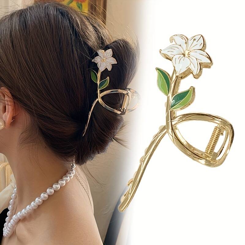 Flower Metal Hair Claw For Women Gold Silver Cross Crab Hair Clip Korean Elegant Hairpin Girl Hair Accessories