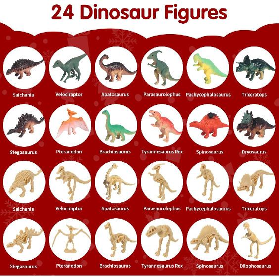 Christmas Dinosaur Advent Calendar 2025 for Kids,24 Days Advent Calendar to Christmas Surprise Dinosaur Toys Set with Different Dino Figures,