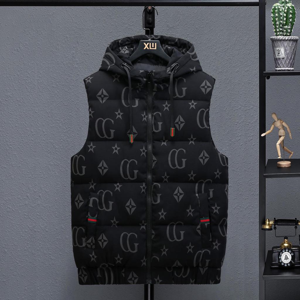 Korean Style Reflective Letter Cotton Vest: Warm, Hooded, Slim Fit Sleeveless Jacket for Men