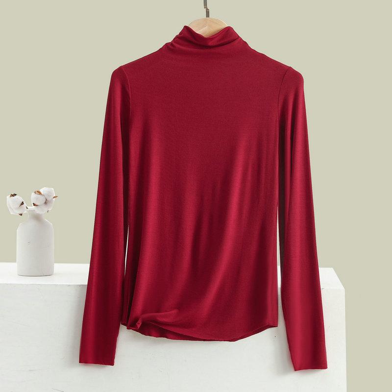Women Bottoming Tshirt Autumn Winter Mock Neck Slim Tee Shirt Solid Basic All Match Tops Undershirt