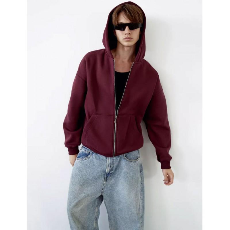 Unisex Zip Hoodie Casual Sport Sweatshirt Women Men Solid Color Fall Winter Outerwear