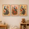 Livin'luxe Set of 3 Peacock Floral Wall Paintings for Living Room Bedroom Home Decor with Premium Wooden Color Synthetic Frame, Ethnic Art