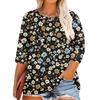 Women's Printed Round Neck Plus Size Tops 3/4 Sleeves Elegant Shirt Tops