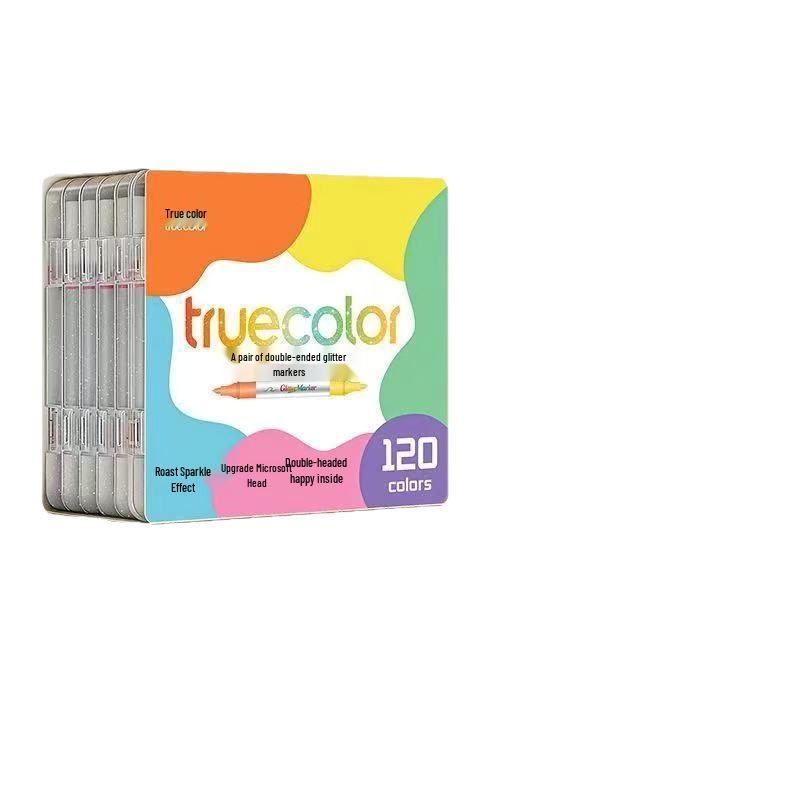 True Color Sparkle Glitter Pen: Double-Ended, Soft Tip, Two-Color, Fluorescent Watercolor Marker for Art Students