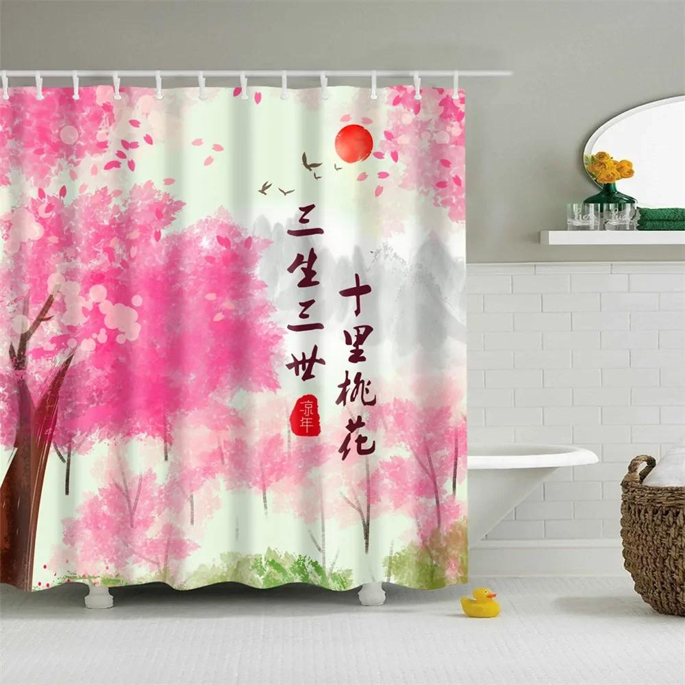 3D Tree Scenery Shower Curtains Bathroom Curtains High Quality Waterproof Polyester Bath Curtain with 12 Hooks for Home Decor