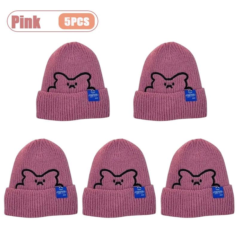 1-10PCS Winter Bear Knit Hat for Women Plush Furry Beanie with Ear Protection Warm Knitted Cap Perfect Christmas Gift