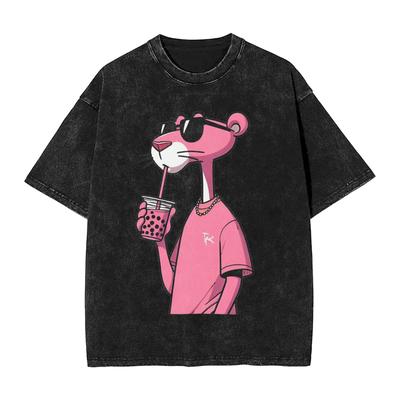 Heren T-shirt Pink-Panthers Drinken Gewassen T-shirts Hippie Strand T-shirt Y2K Grappig Design Casual Kleding