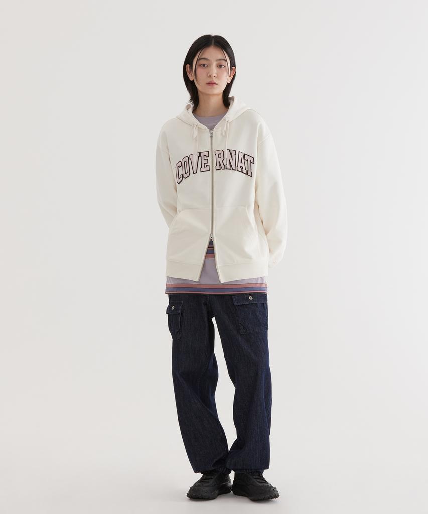 COVERNAT Arch Logo Zip-Up Hoodie Ivory