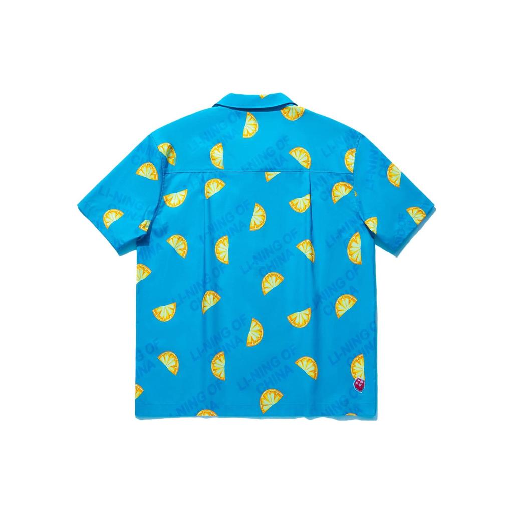 Li Ning X League Of Legends Pool Party Collaboration Fruit Print Casual Short Sleeve Shirt Unisex Shirts Bright-Blue ASHT503-2