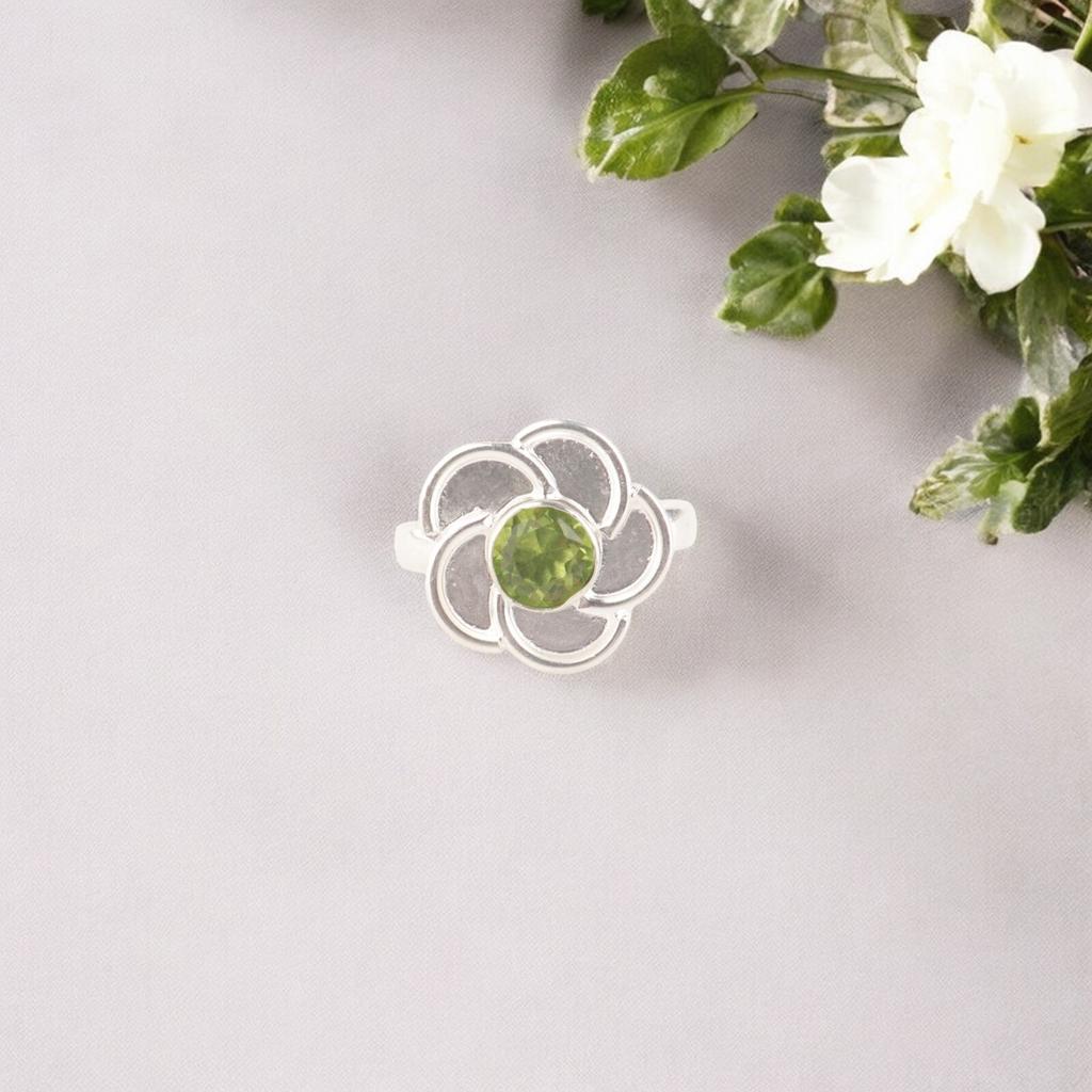 Genuine Peridot Gemstone Ring 925 Stamped Silver Handmade Jewelry Christmas Gift RR-51-5