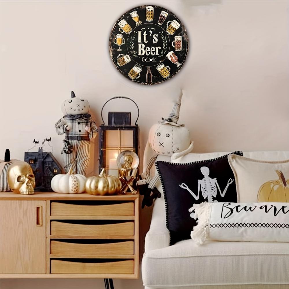 Festive 8" X 8" Round Aluminum Sign: "It's Beer Time" - Great for Home, Kitchen, Office or Garage Decoration - HD Printed