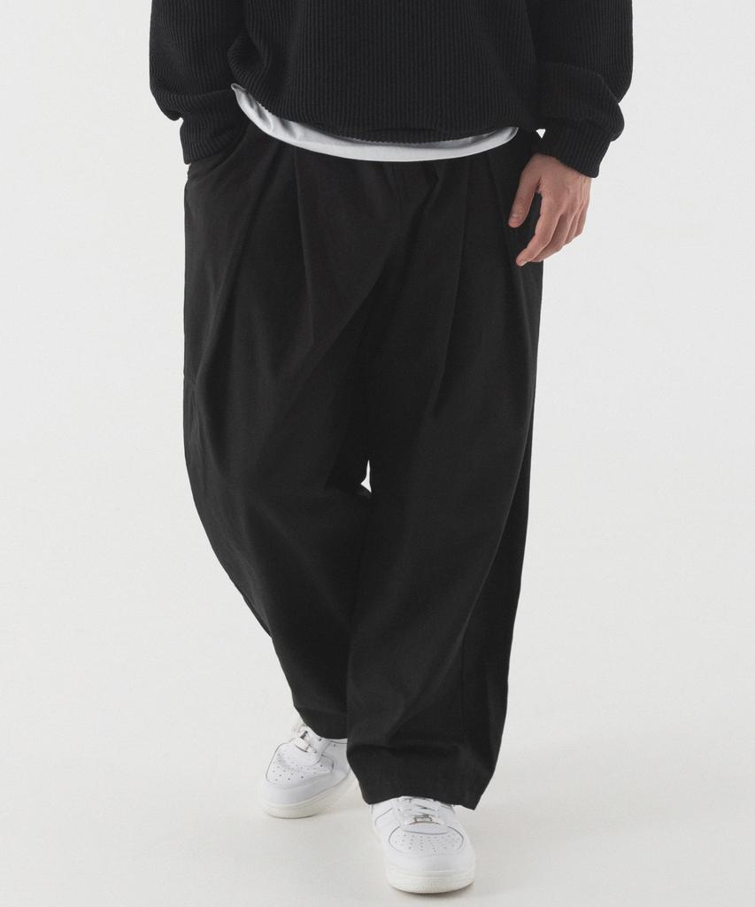 PIANER Pleated Wide Elastic Cotton Pants (Black)