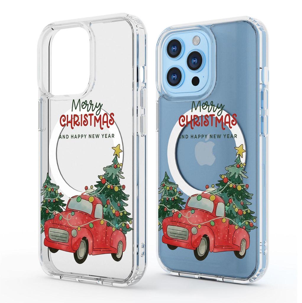 Christmas Car Magnetic Transparent Full Coverage Case for iPhone 15/16/17 Pro Max