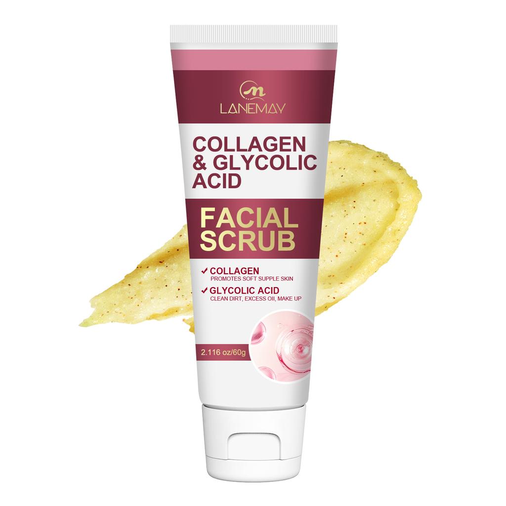 Collagen and Glycolic Acid Facial Scrub Deep Cleanses and Soothes Facial Skin, Cleansing and Nourishing Skin Care