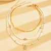 3 Pieces Women Fashion Choker Necklaces Shell Starfish Pendant Pearl Beads Golden Beads Minimalist Style Summer Beach Vacation Gift