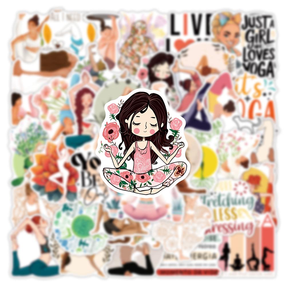 10/30/50pcs Fitness Pilates Yoga Girl Stickers Cartoon Waterproof Sticker DIY Luggage Water Bottle Phone Decals Decoration Gift